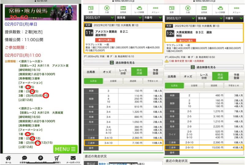 馬蹄的中買い目